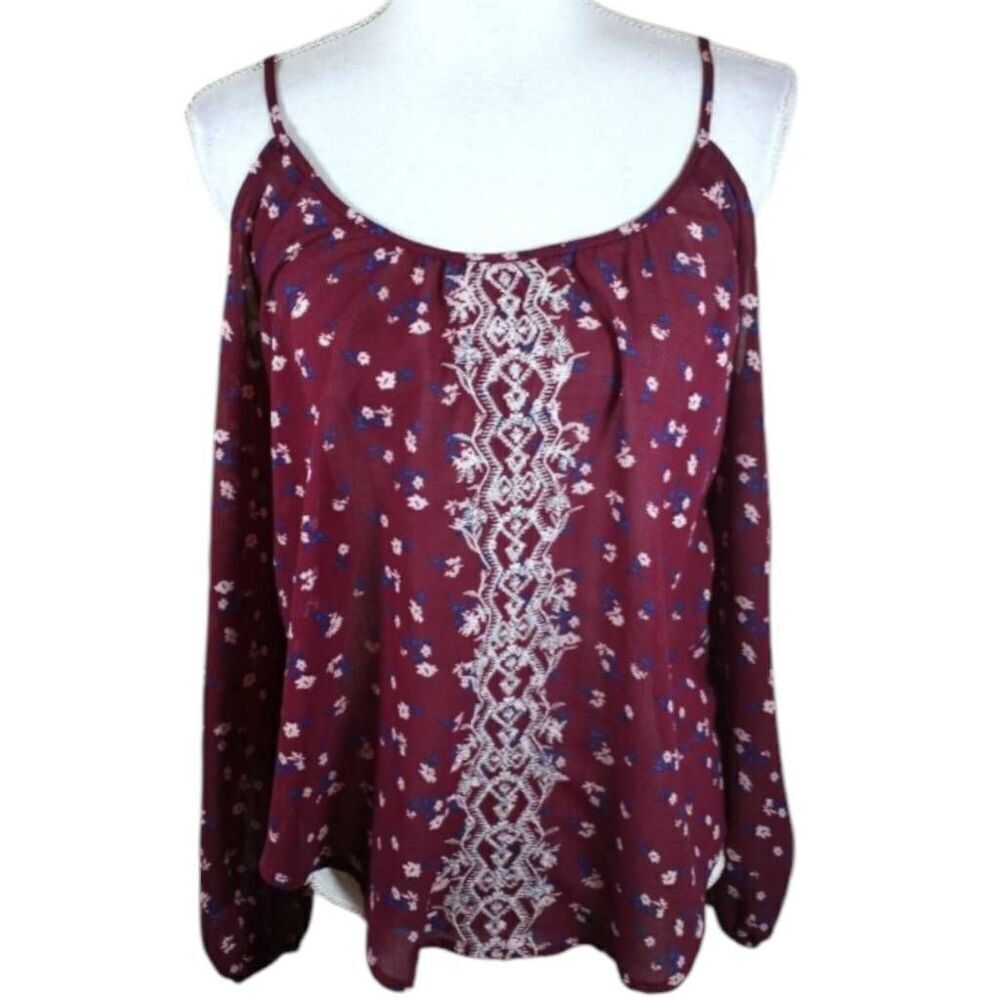 REWIND BURGUNDY FLORAL COLD SHOULDER TOP SZ.S EUC